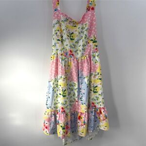 Patchwork Floral Print Midi Dress with Tie Back and Ruffle Hem, Shein, Med/Large